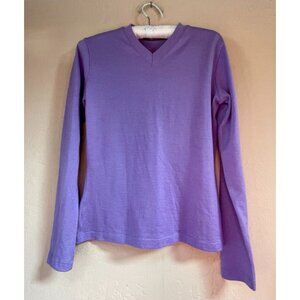 Lamberto Losani Women's V-Neck Long Sleeve Pullover Knit T-Shirt Top Purple